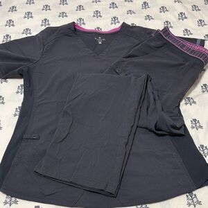 Med Couture Grey Scrub Top with Pink Lining